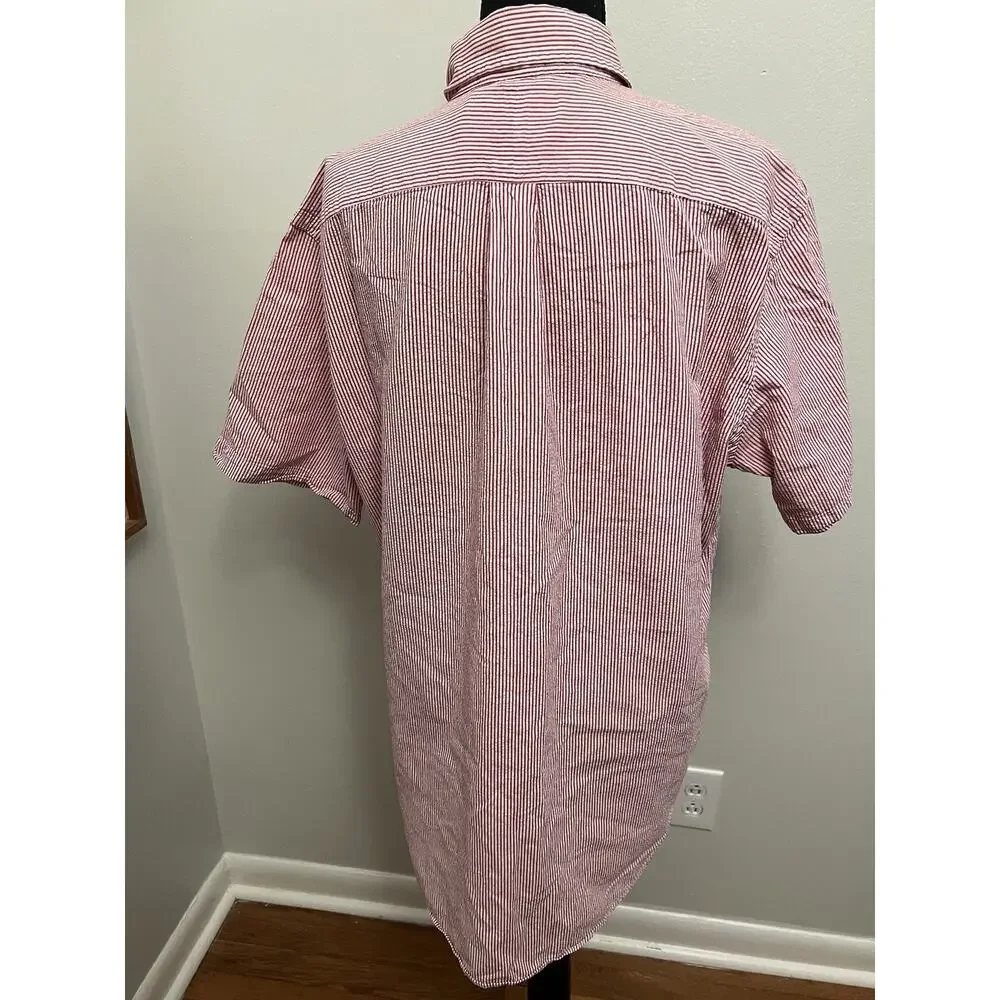 Polo Ralph Lauren Shirt Mens Large Red White Pinstripe Button Cotton Classic Fit